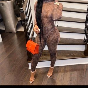 PRETTY LITTLE THING Brown croc mesh top & leggings